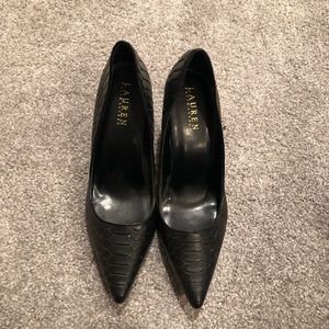 Ralph Lauren black snake skin stilettos